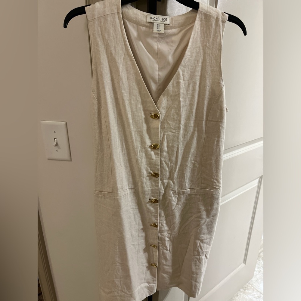 Rachel Zoe Cream Sleeveless Dress with Gold Buttons